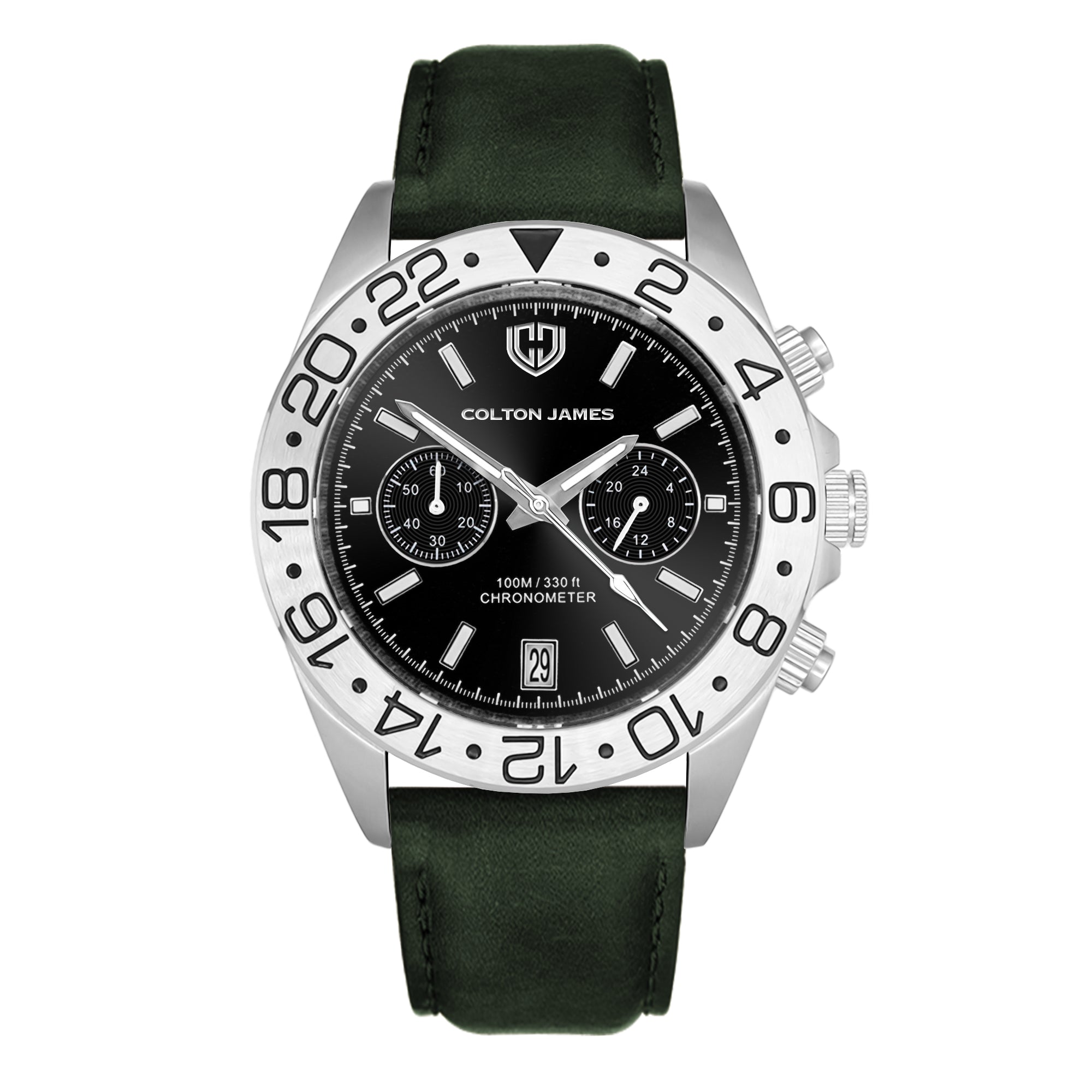 #Dial & Strap_Black & Military Green Leather