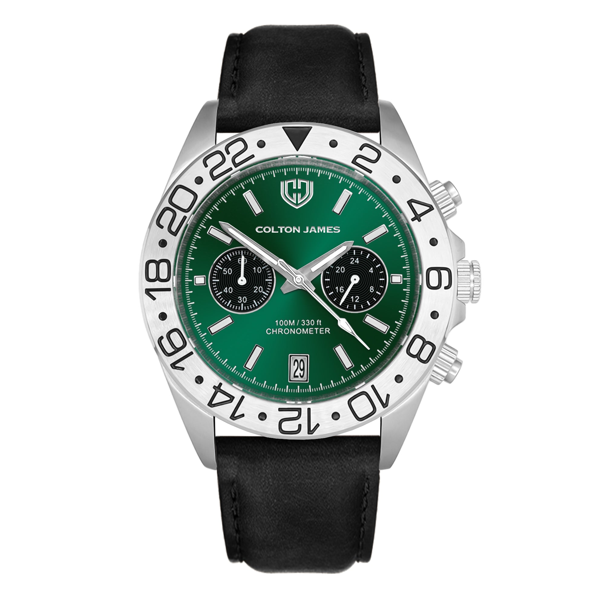 #Dial & Strap_Green & Black Leather